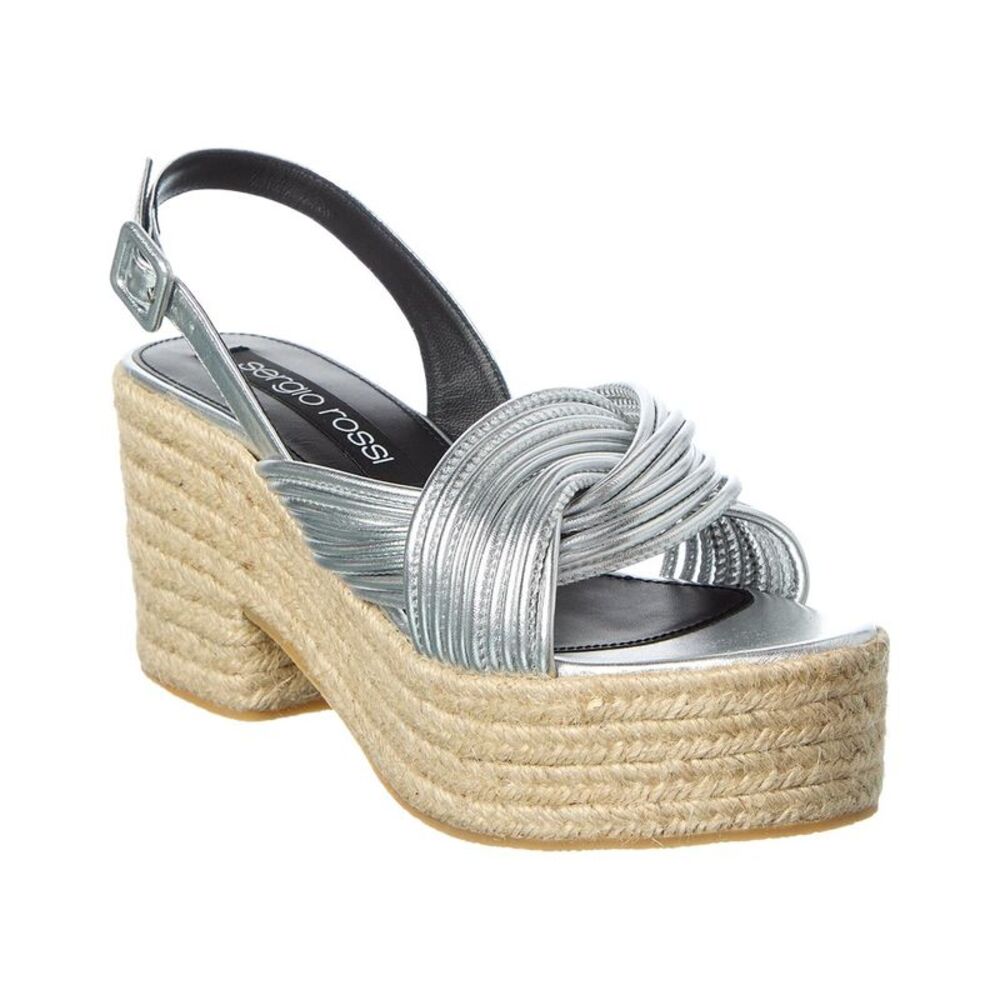 Sergio Rossi Akida 50 Leather Platform Sandal, Silver